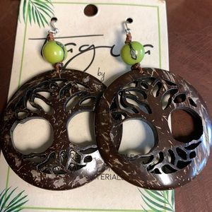 Tagua tree of life earrings new green bead fairtrade sorya cedeno